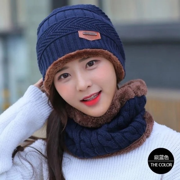 2 pieces winter hats and scarf for women and men color dark blue high quality - Picture 5 of 11